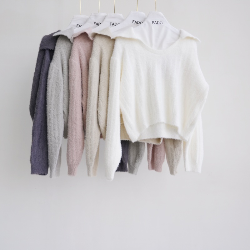 法朵Fado shop｜坑條V襯領水貂毛衫 0914013 五色
