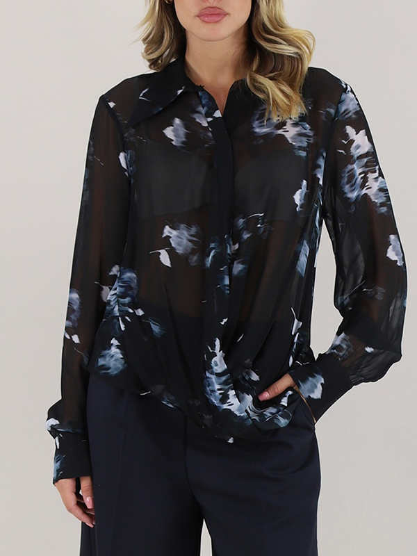 LIVIANA CONTI 印花雪紡襯衫(深藍)