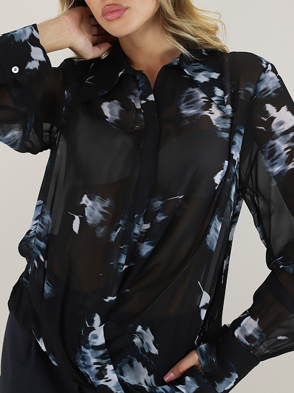LIVIANA CONTI 印花雪紡襯衫(深藍)