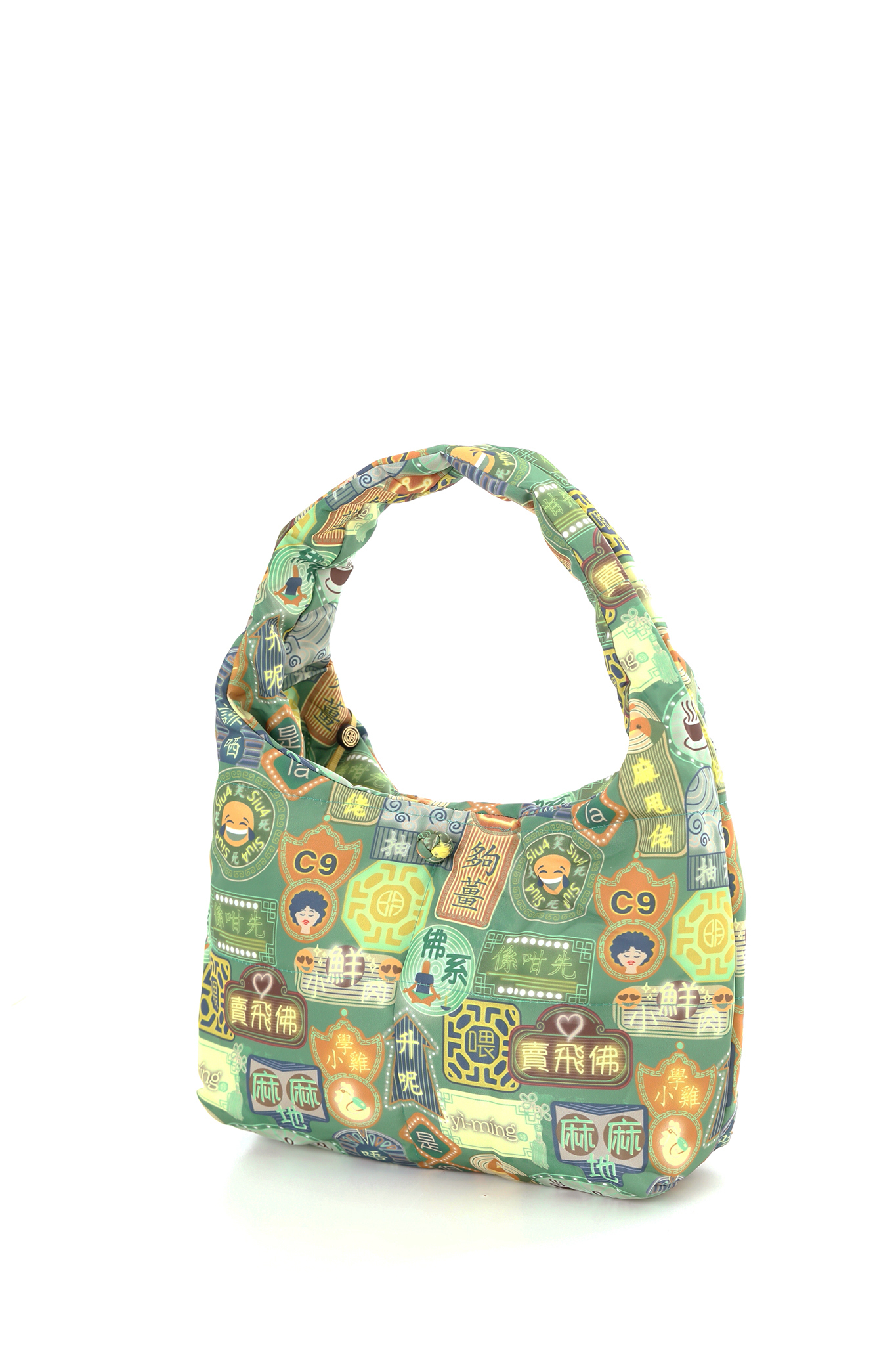 YI-MING porter 潮語印花夾棉手提包 (綠色)