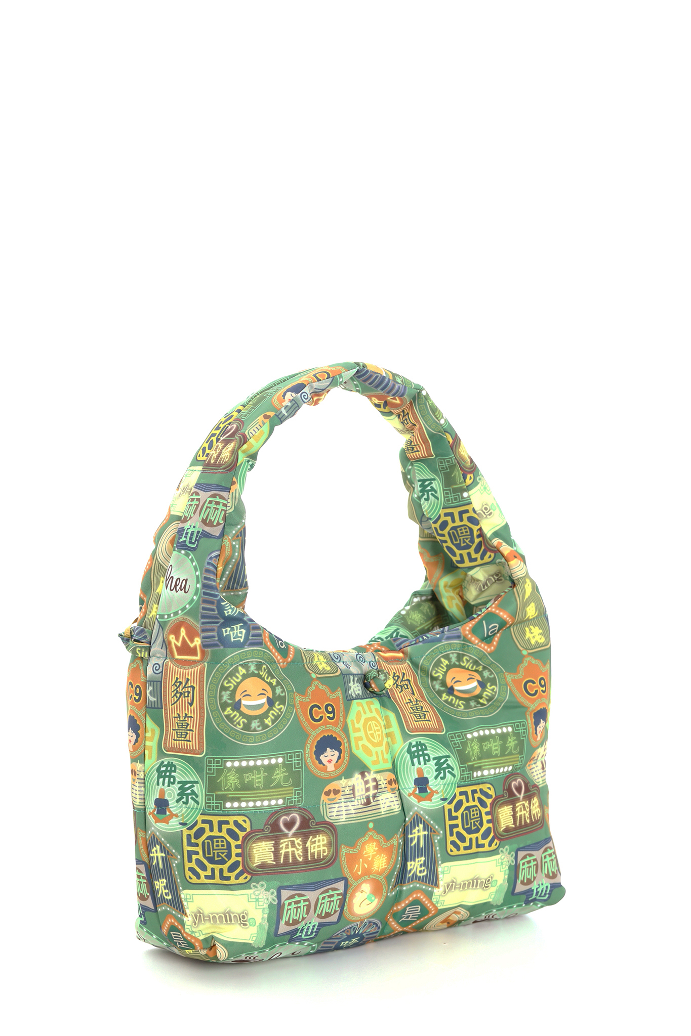 YI-MING porter 潮語印花夾棉手提包 (綠色)