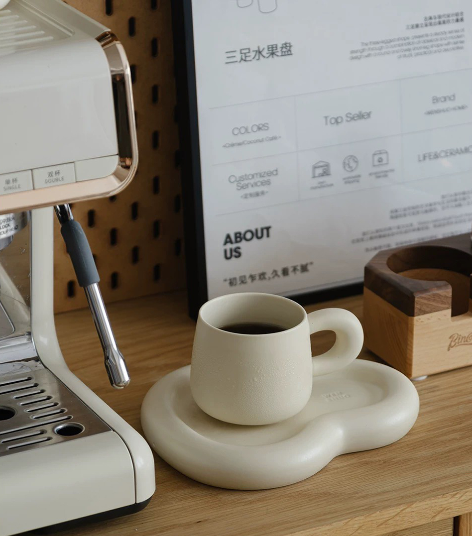 奶油白胖胖手把瓷咖啡杯+胖胖咖啡盤SET