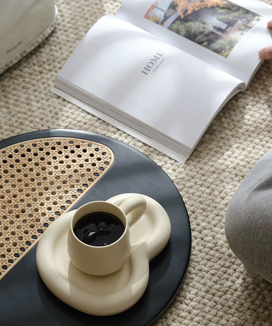 奶油白胖胖手把瓷咖啡杯+胖胖咖啡盤SET