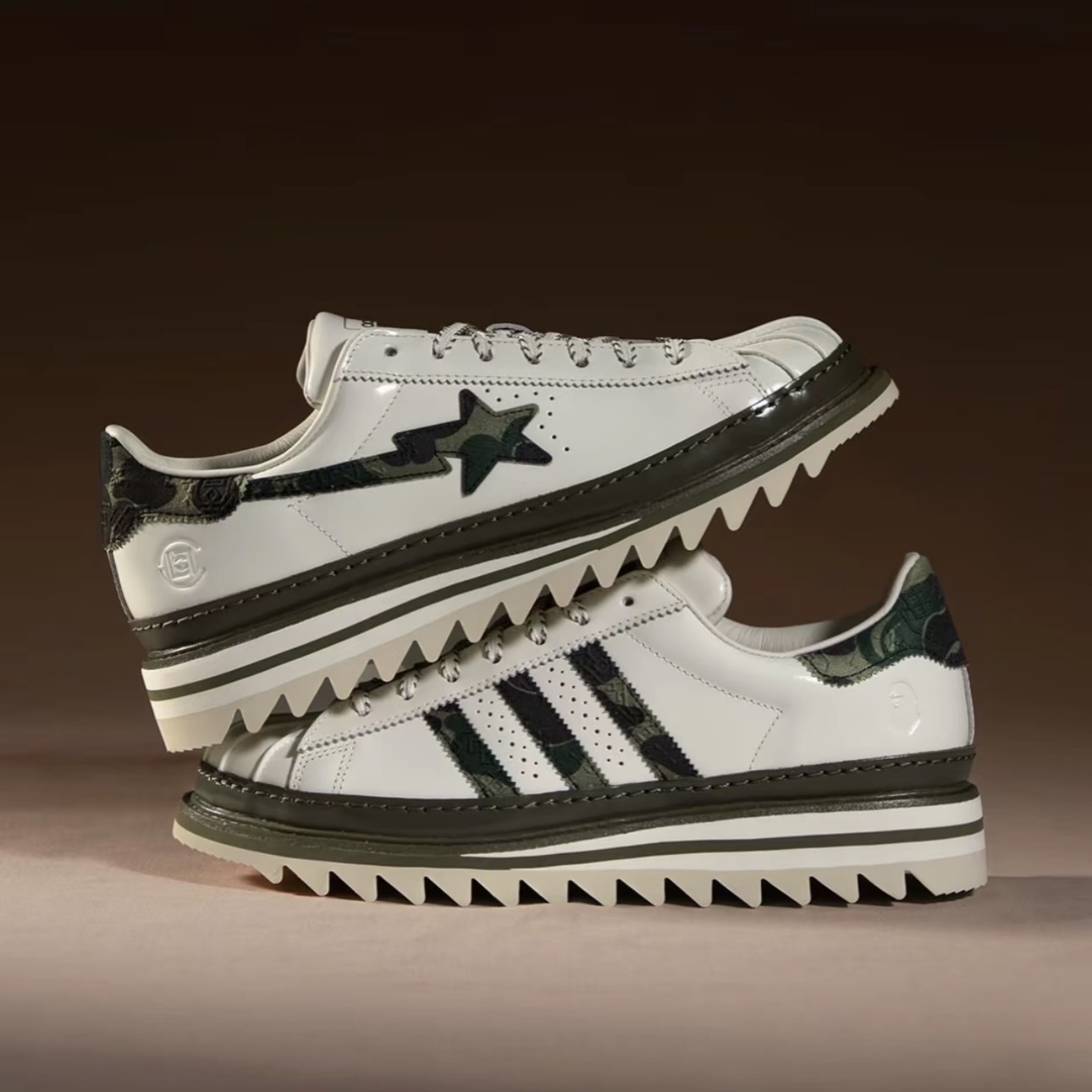 CLOT x BAPE x ADIDAS SUPERSTAR 綠迷彩 鋸齒底 陳冠希 三方聯名 KJ1473