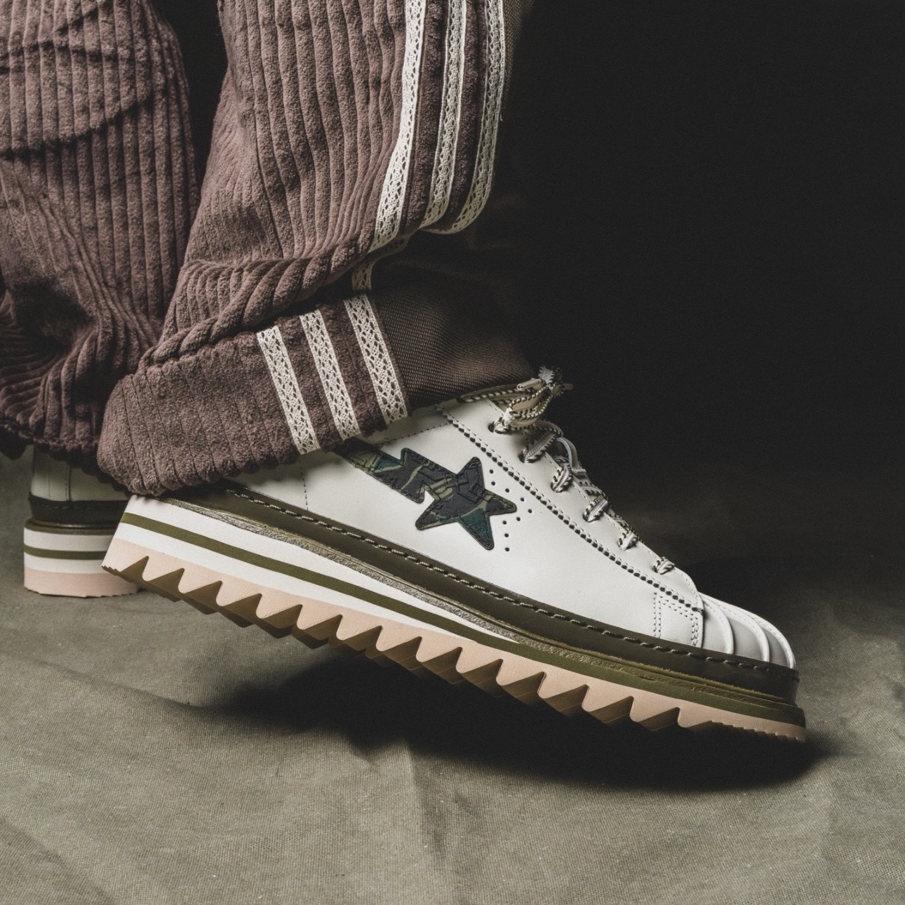 CLOT x BAPE x ADIDAS SUPERSTAR 綠迷彩 鋸齒底 陳冠希 三方聯名 KJ1473