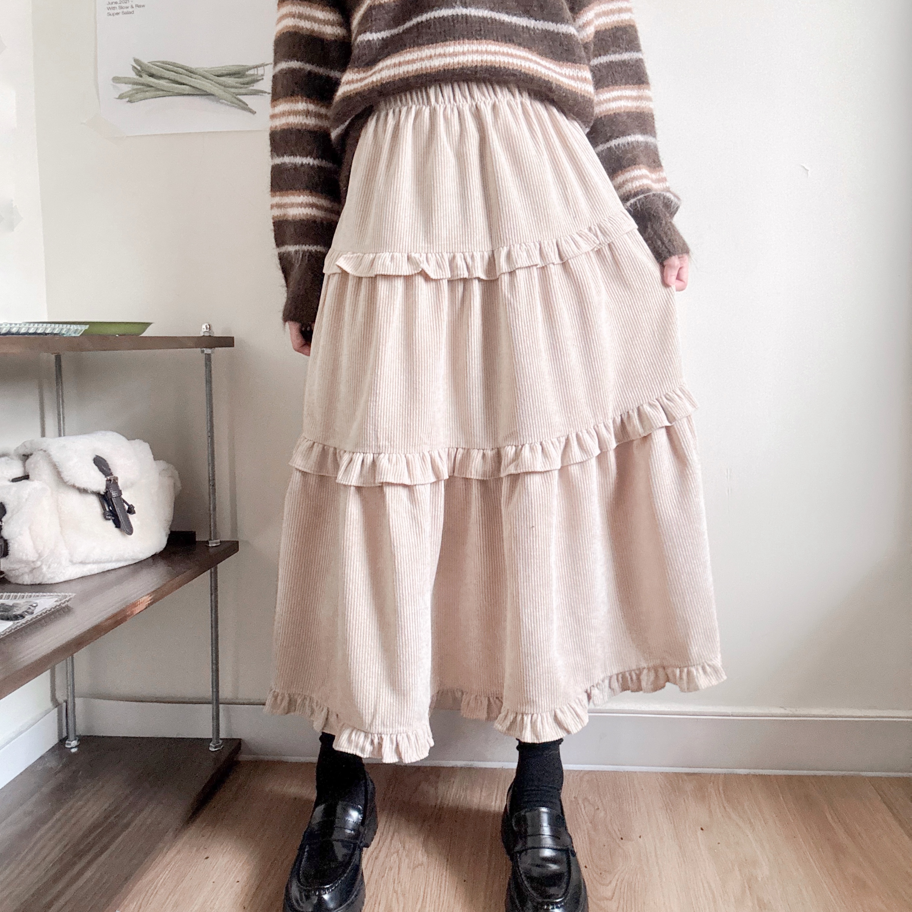 燈芯絨ruffles層層蛋糕裙