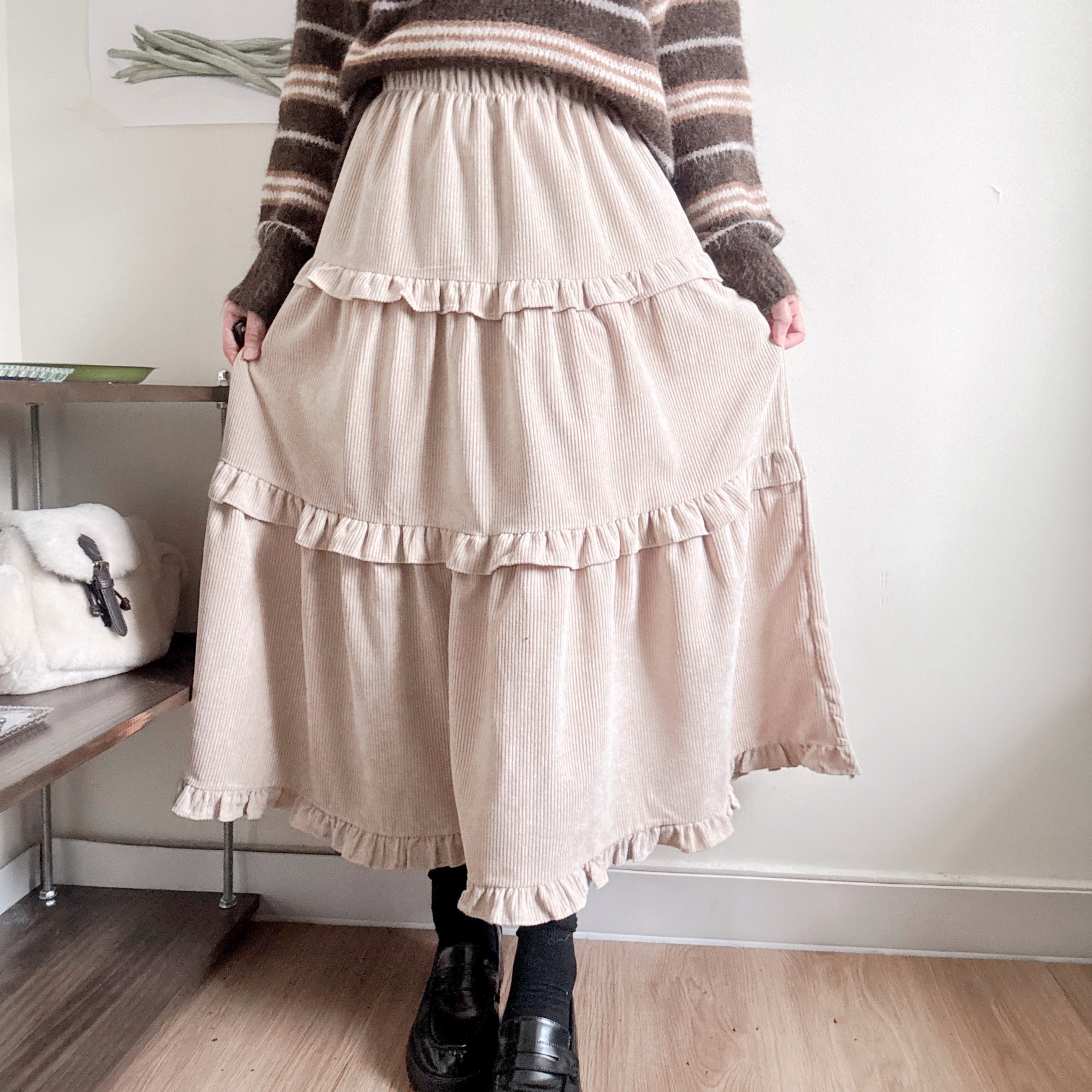 燈芯絨ruffles層層蛋糕裙