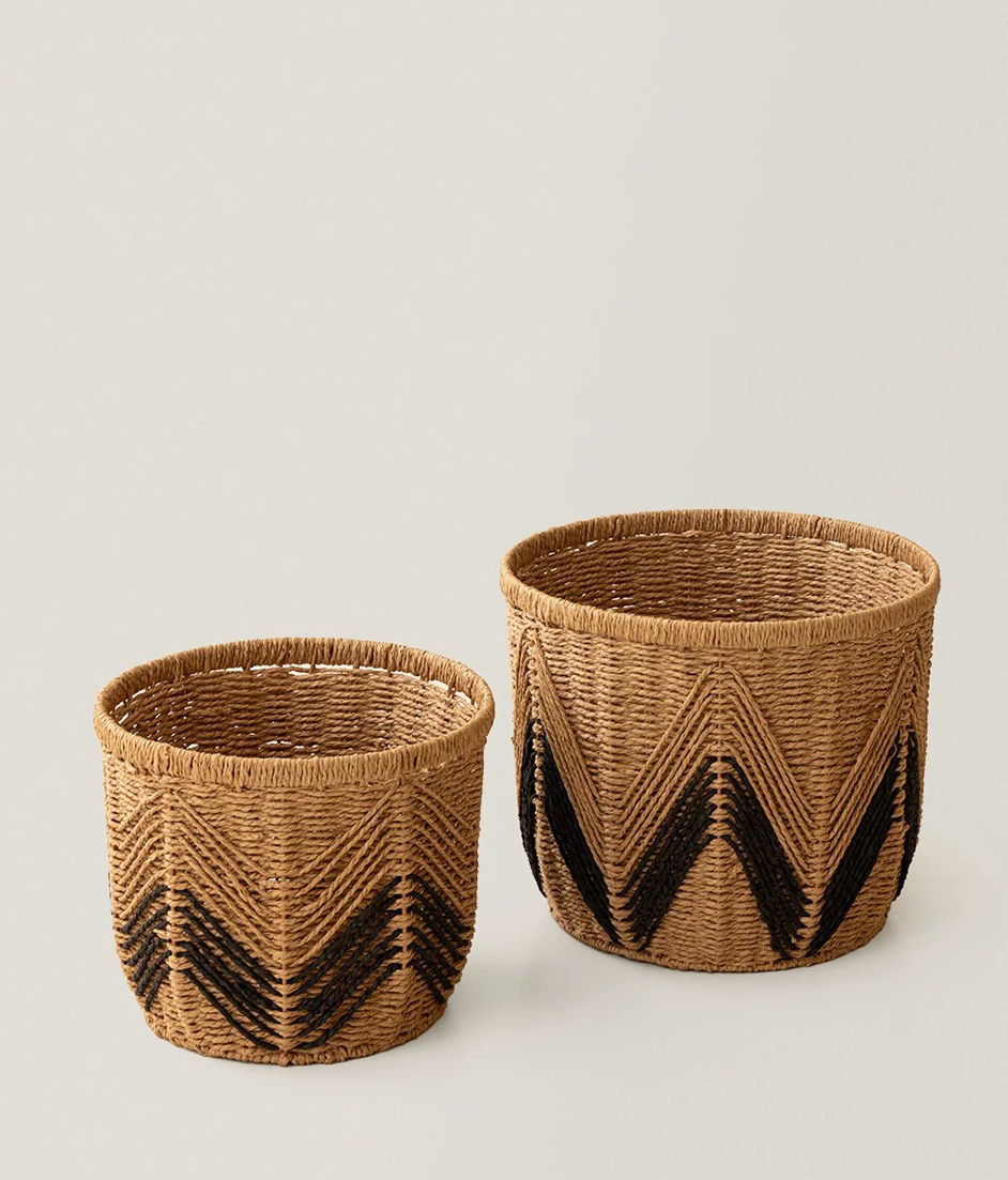 配色波紋感編織藤編收納藍 / 2款