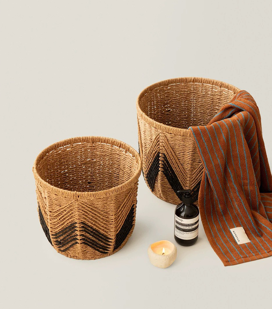 配色波紋感編織藤編收納藍 / 2款