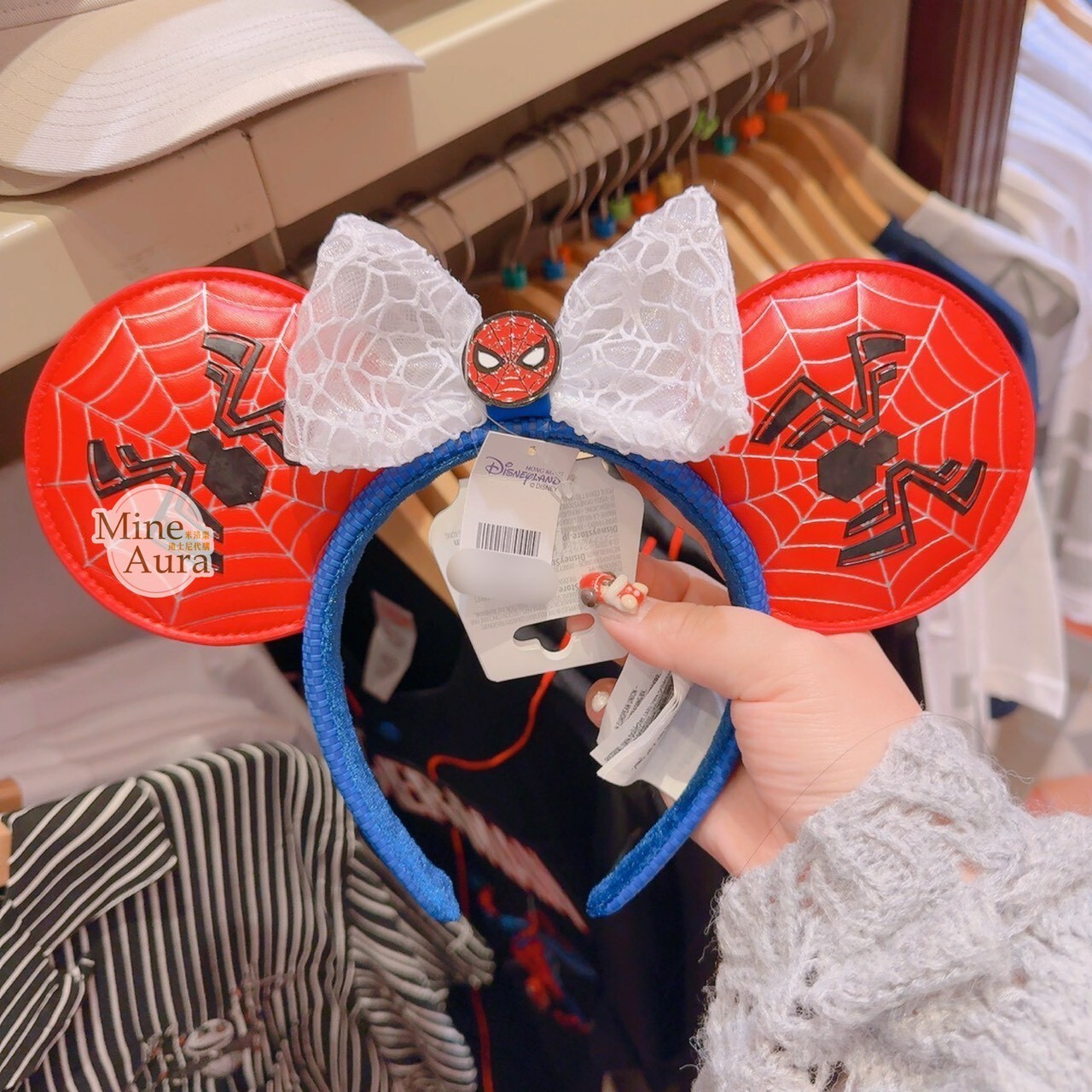 蜘蛛人 Spider-Man 蜘蛛網圖案 白色蕾絲蝴蝶結 立體耳朵 造型 髮圈 髮箍 漫威 Marvel -香港迪士尼樂園
