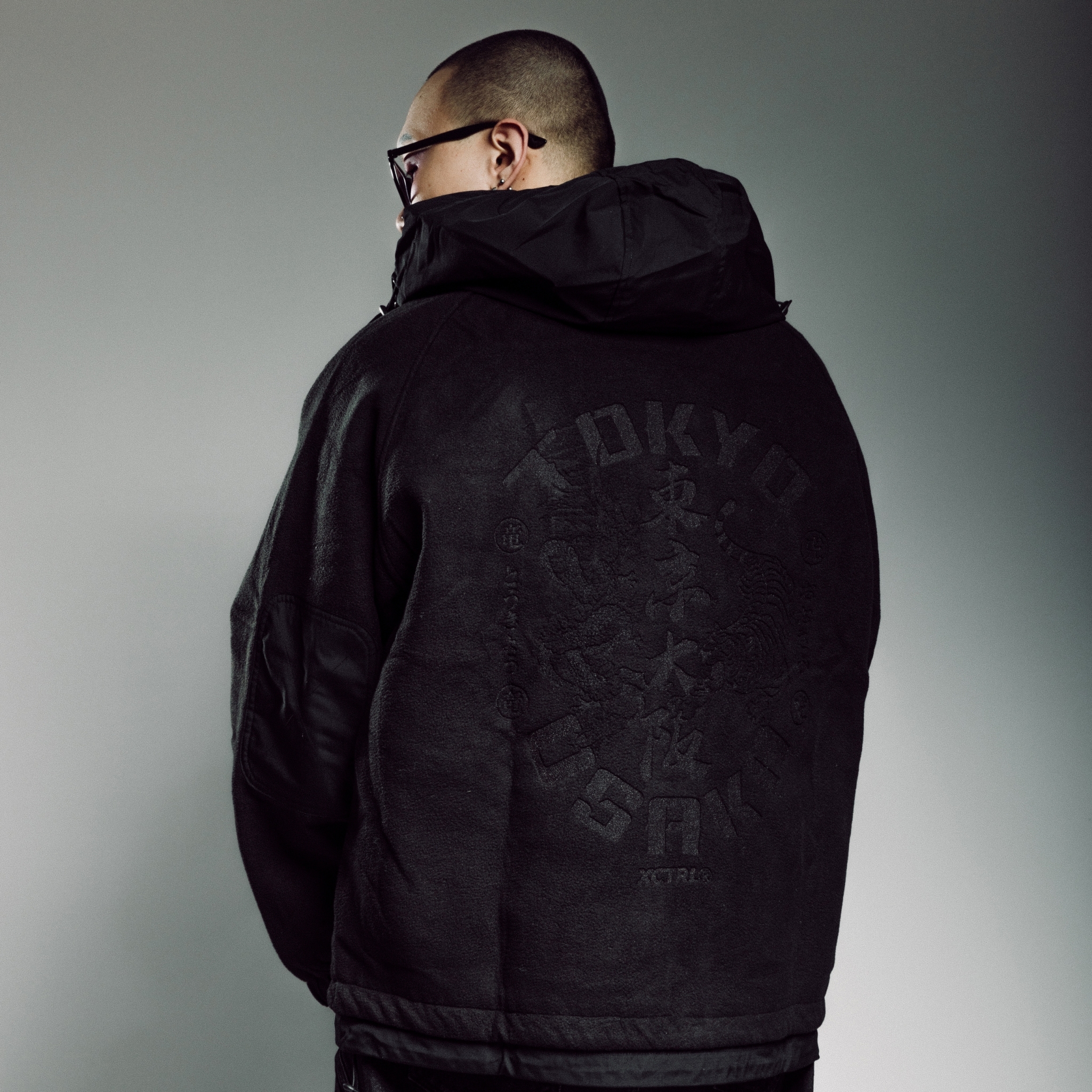 XCTRL 龍虎羊羔毛補丁拼接外套-黑