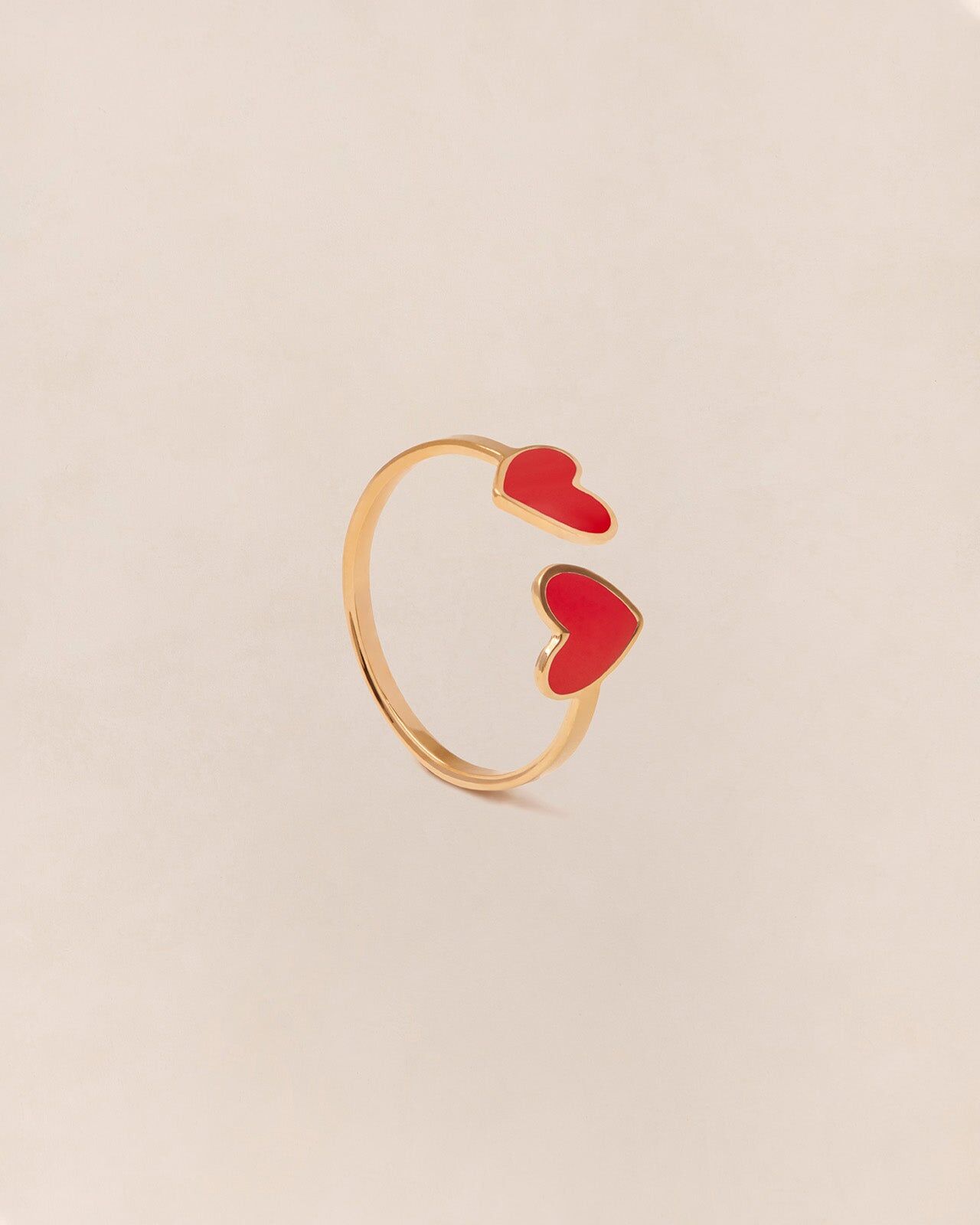 The Billie ring with 2 red hearts - gilded with 24-carat fine gold | émoi émoi