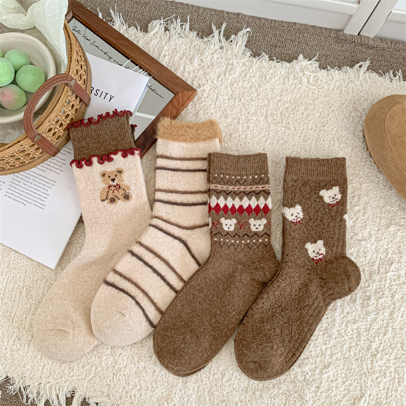 《12050》秋冬厚款熊熊系列短襪