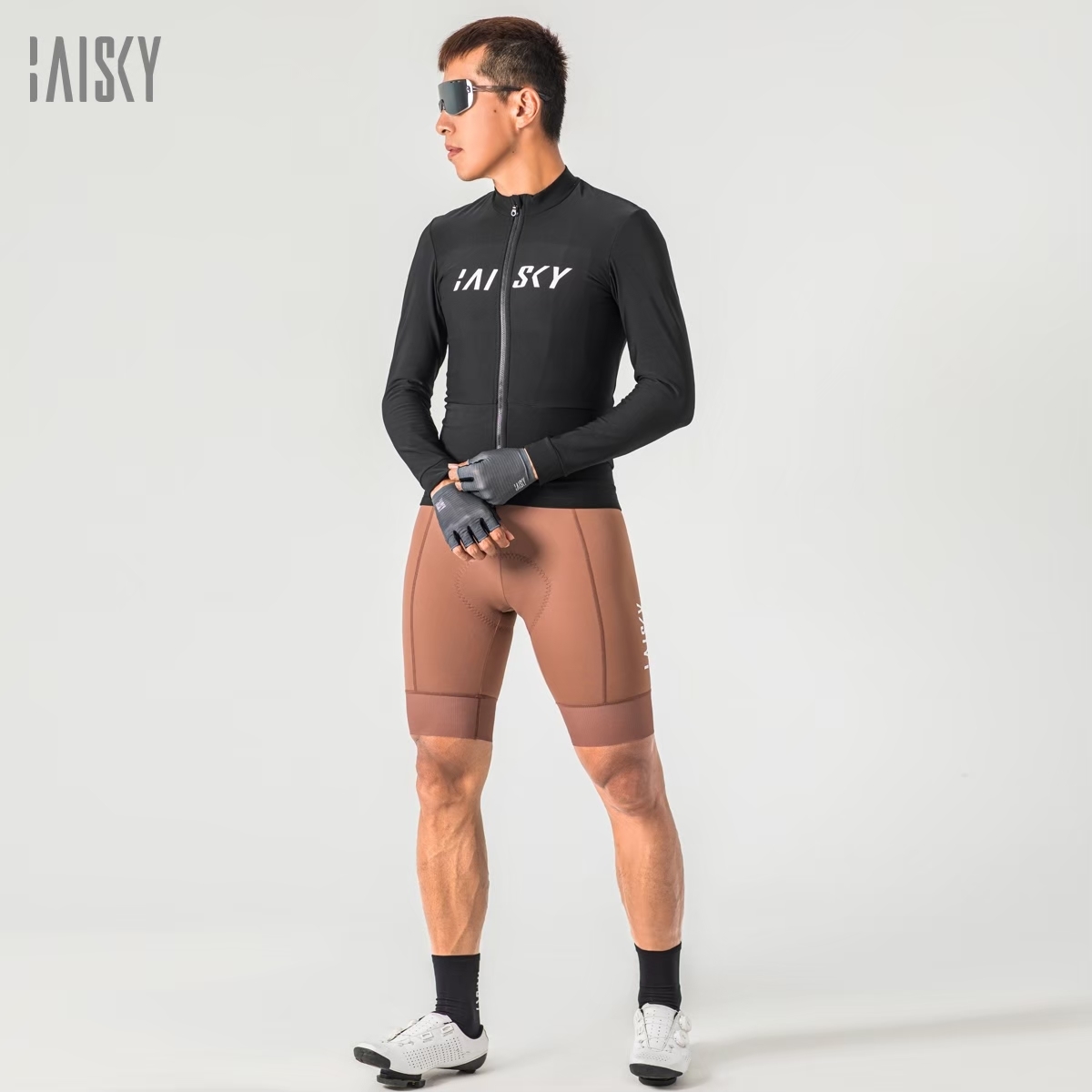 男款雙拉鍊抓絨長車衣 冬岳 黑