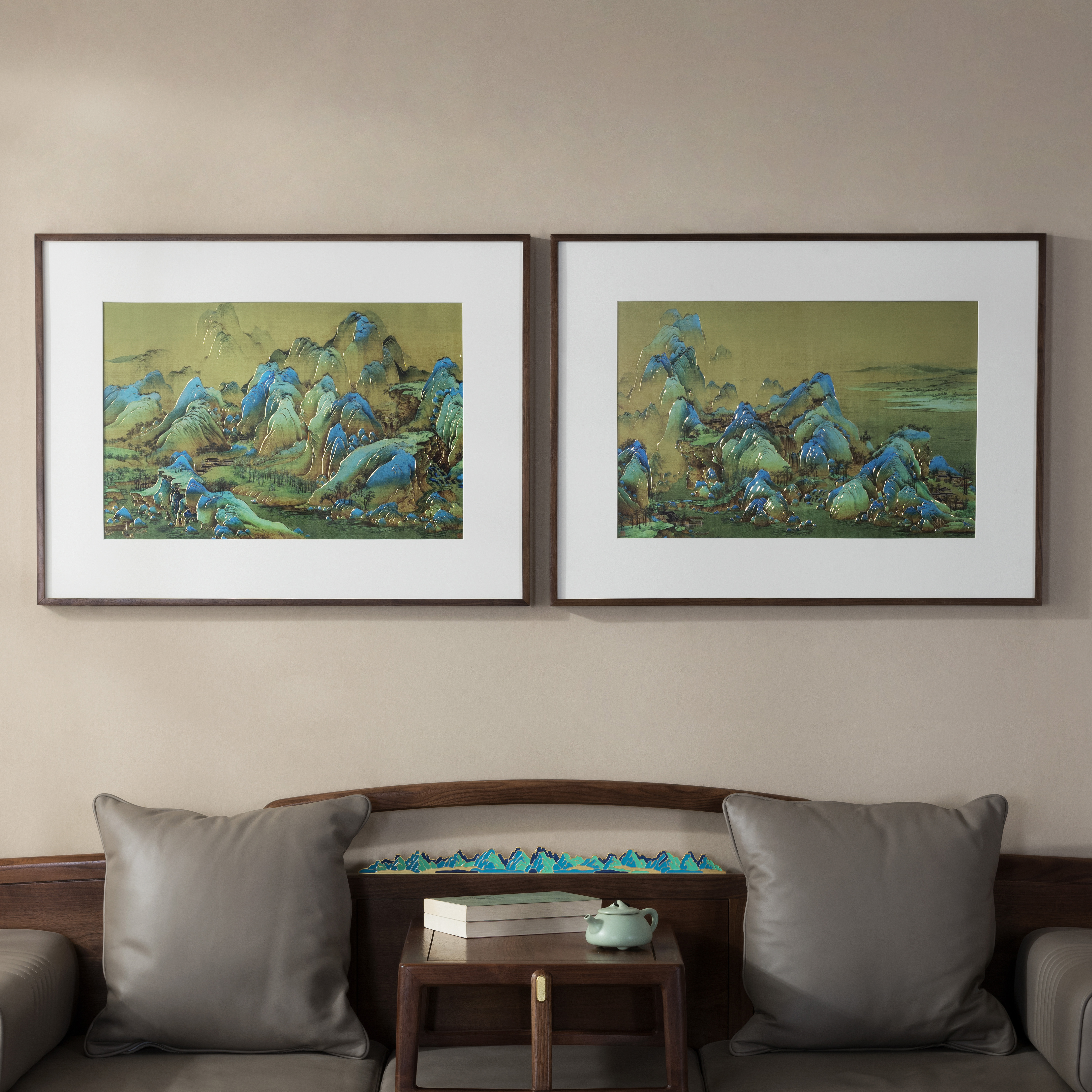 千里江山 長方形(銅雕畫)