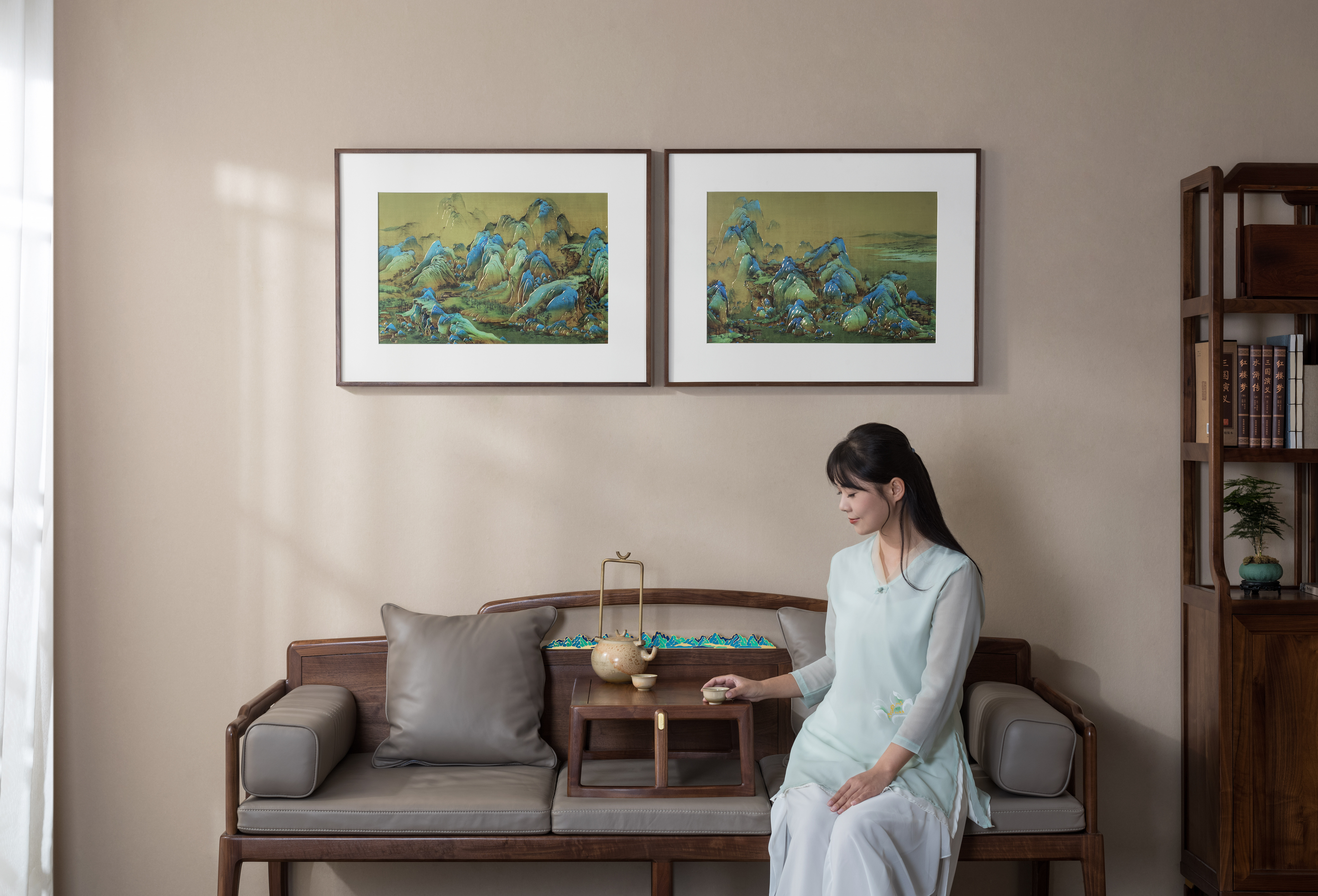 千里江山 長方形(銅雕畫)