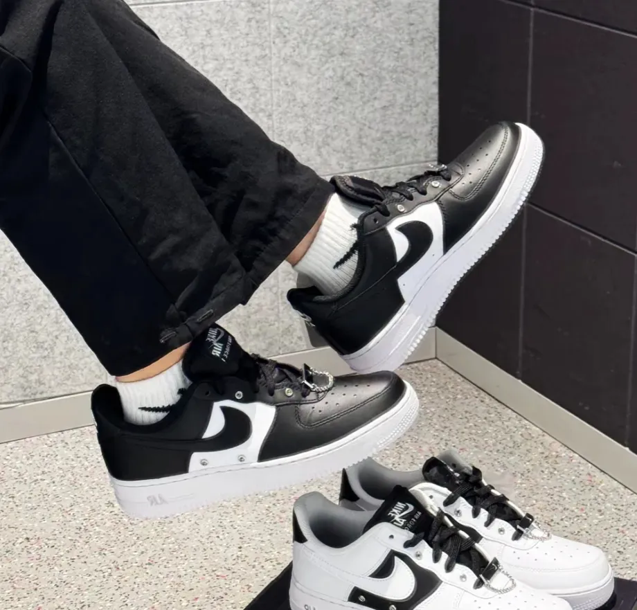 【預訂】NIKE AIR FORCE 1  07 PRM 黑白拼色DIY銀扣-MEN