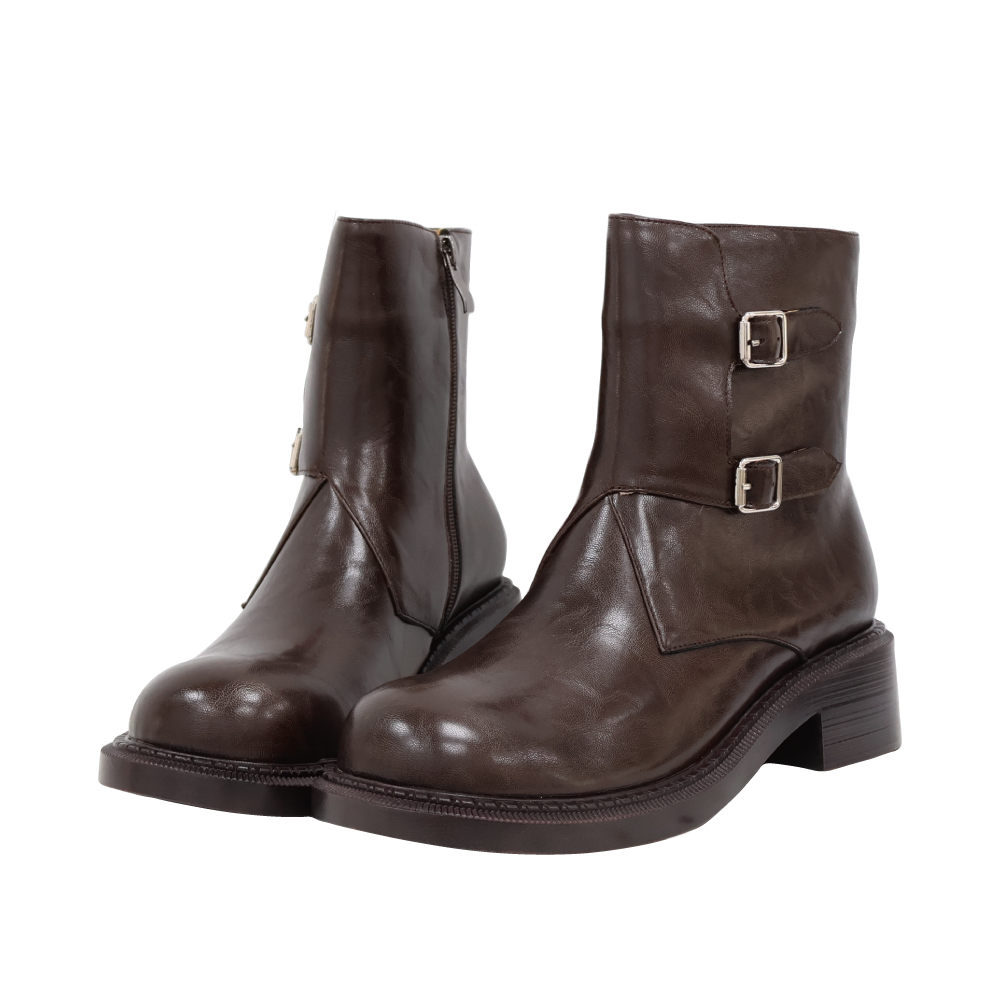 英倫側釦真皮短靴 -2色