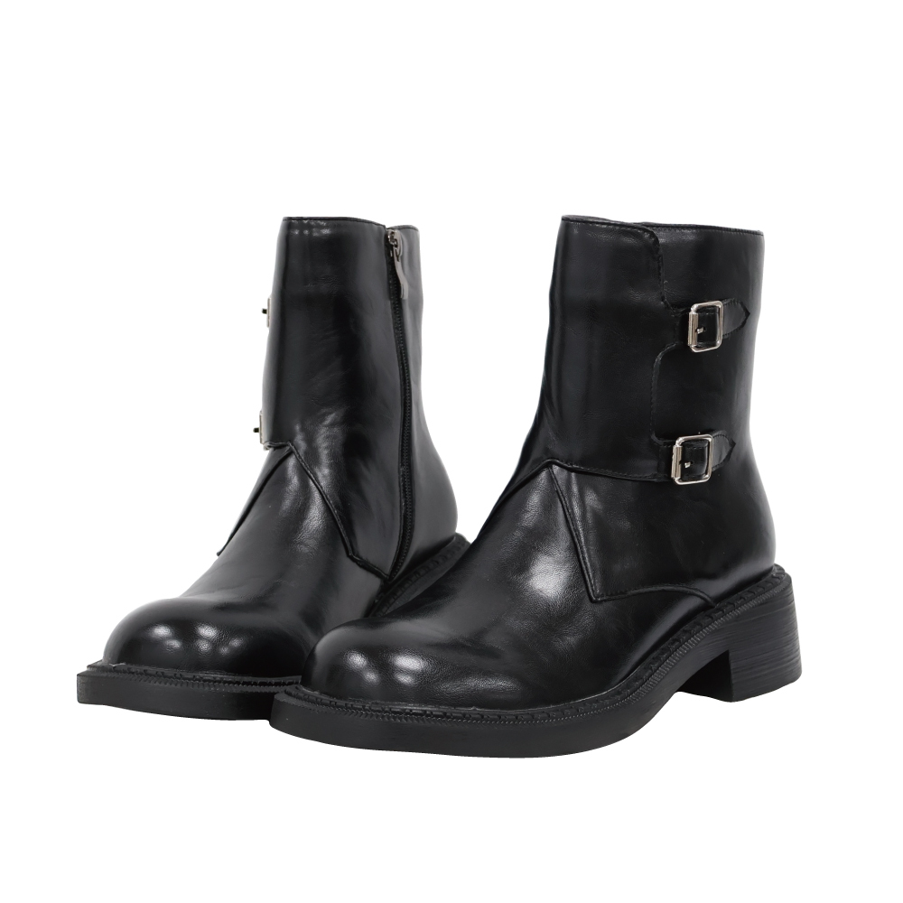 英倫側釦真皮短靴 -2色