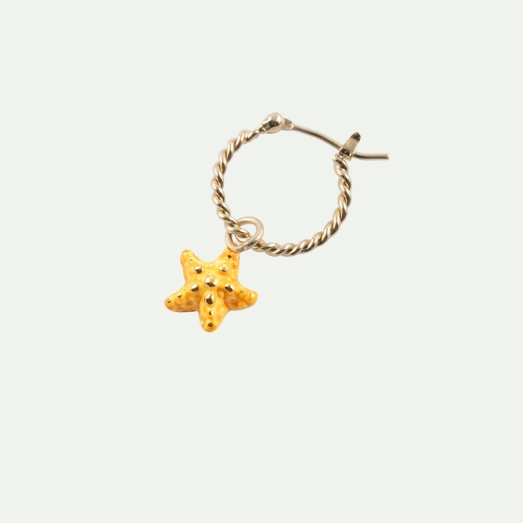 波光粼粼黃海星迷你圈型耳環-單只