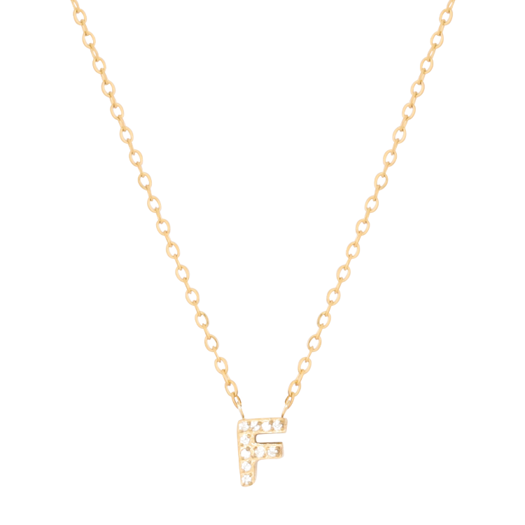 白鋼項鍊，女士項鍊 微鑲鋯字母F凝聚光點；把文字化為專屬記號（4189 F）