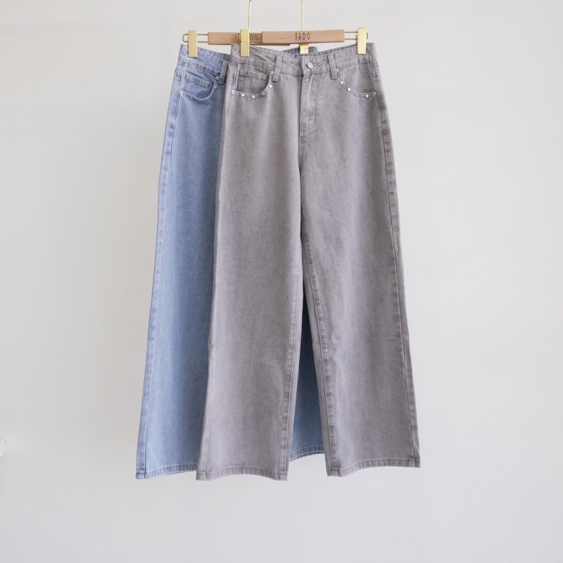 法朵Fado shop｜口袋鉚釘設計牛仔寬長褲 2543018 藍/灰 S-L
