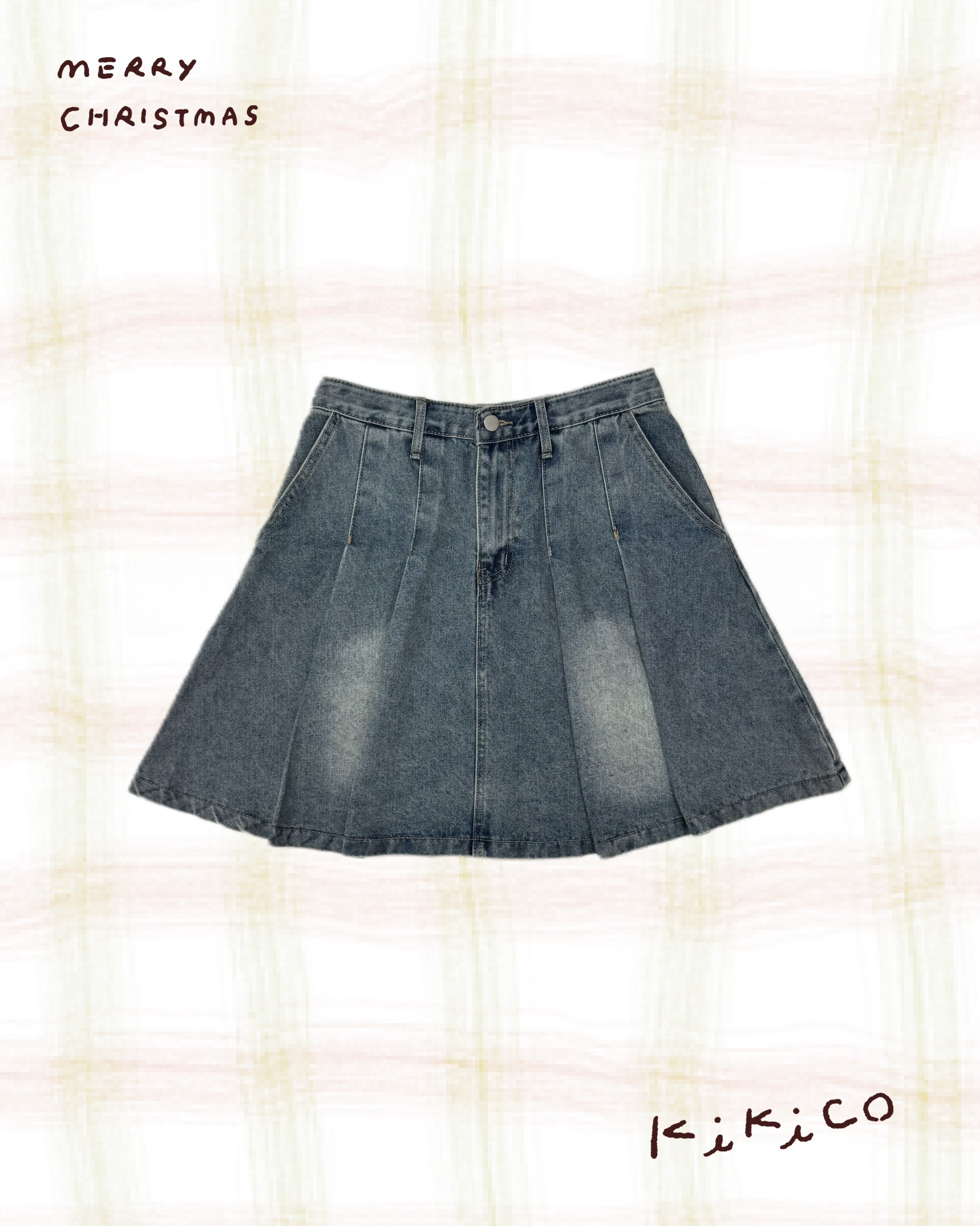 刷色百褶牛仔短裙