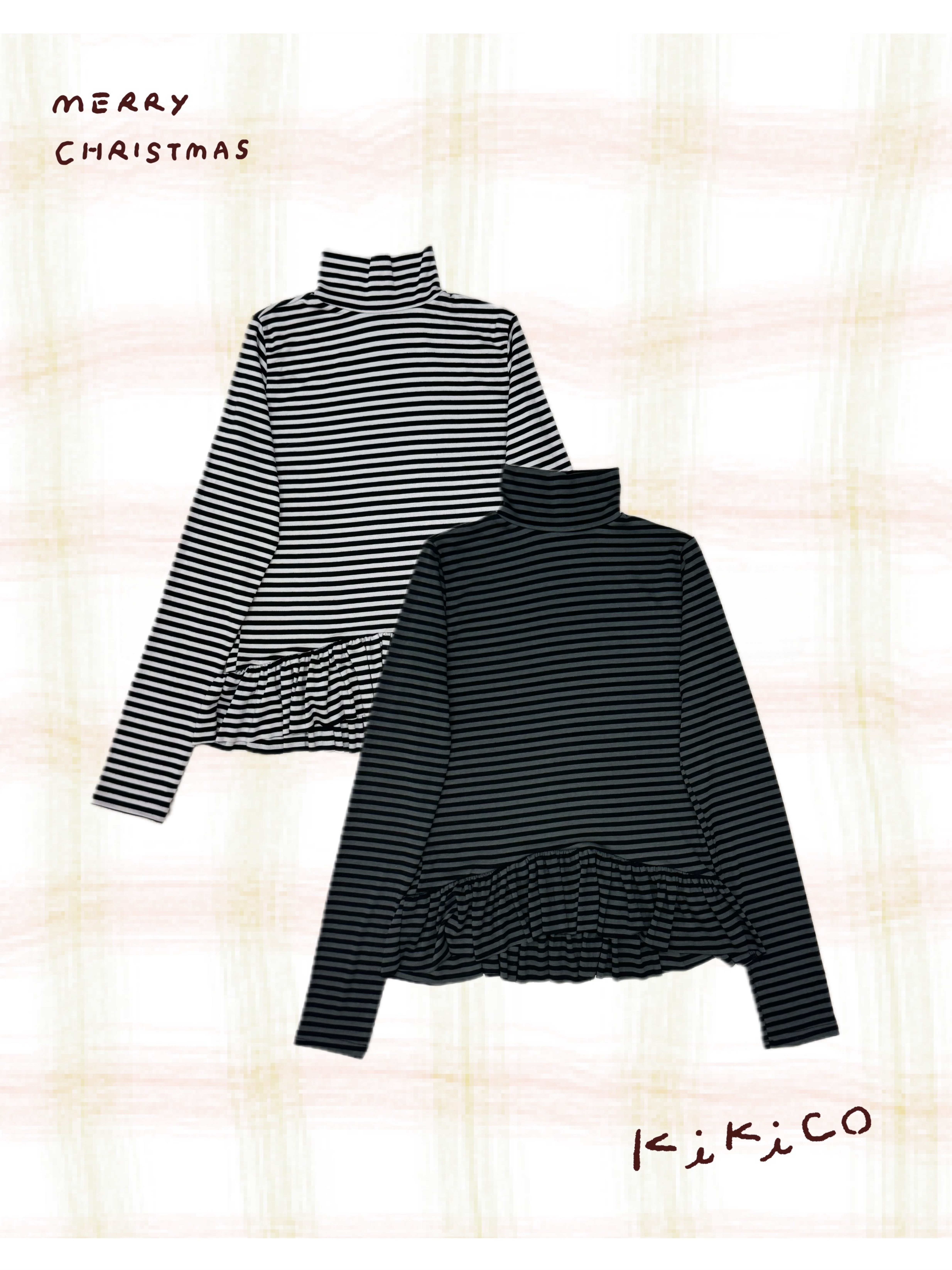 樽領橫間ruffle底長袖Tee