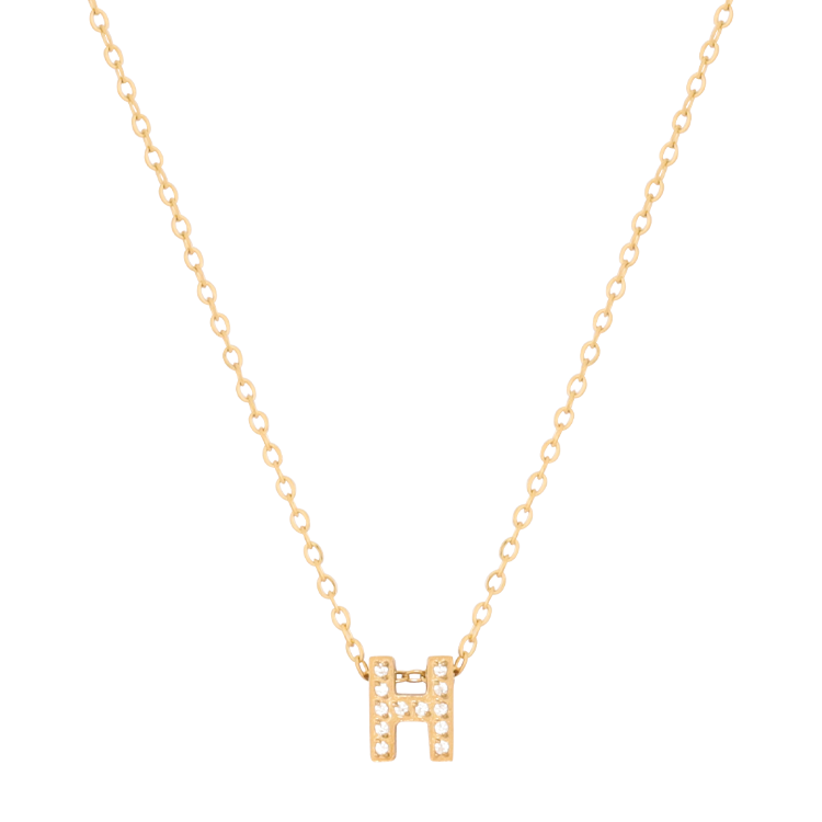 白鋼項鍊，女士項鍊 微鑲鋯字母H凝聚光點；把文字化為專屬記號（4189 H）