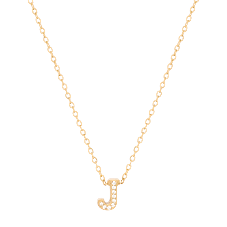 白鋼項鍊，女士項鍊 微鑲鋯字母J凝聚光點；把文字化為專屬記號（4189 J）