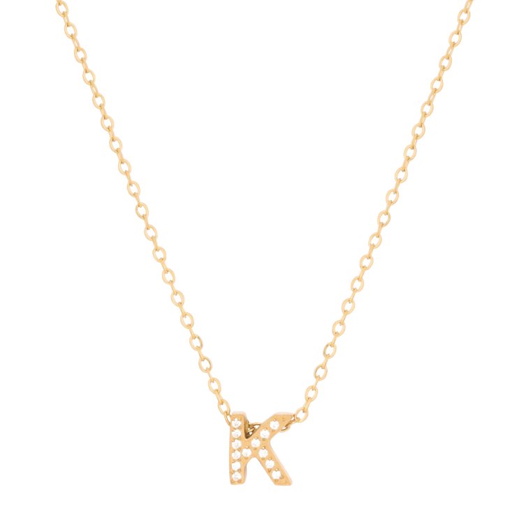 白鋼項鍊，女士項鍊 微鑲鋯字母K凝聚光點；把文字化為專屬記號（4189 k）