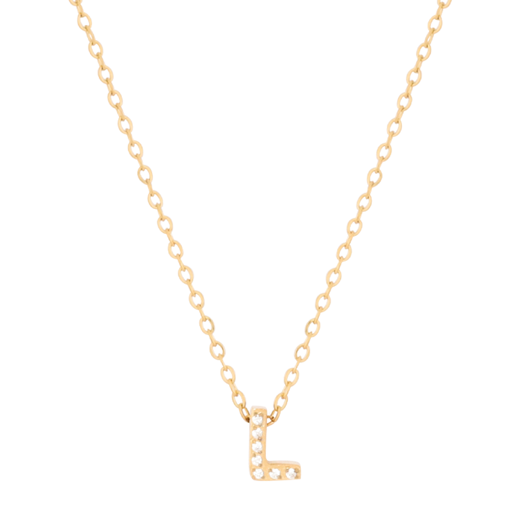 白鋼項鍊，女士項鍊 微鑲鋯字母L凝聚光點；把文字化為專屬記號（4189 L）