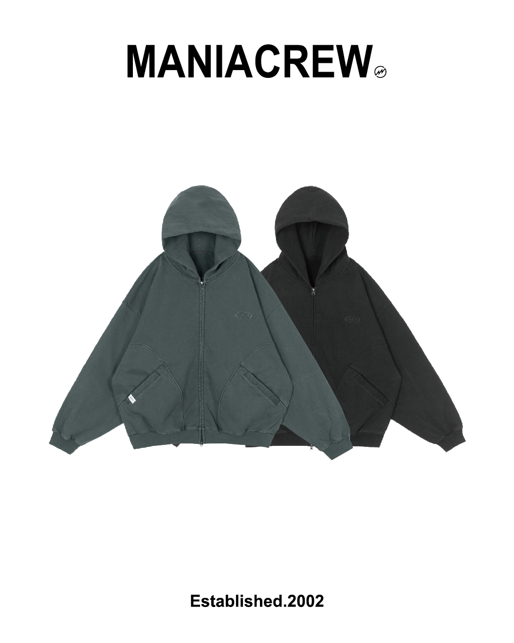 MANIA 棉質套裝外套 連帽夾克 純棉 黑/灰藍 25 A/W Hooded Sweat Jacket
