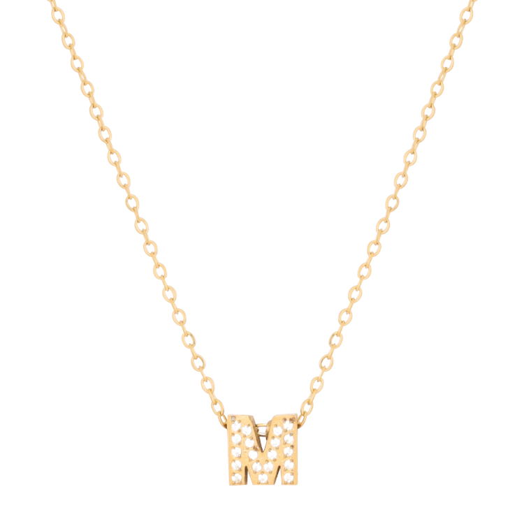 白鋼項鍊，女士項鍊 微鑲鋯字母M凝聚光點；把文字化為專屬記號（4189 M）