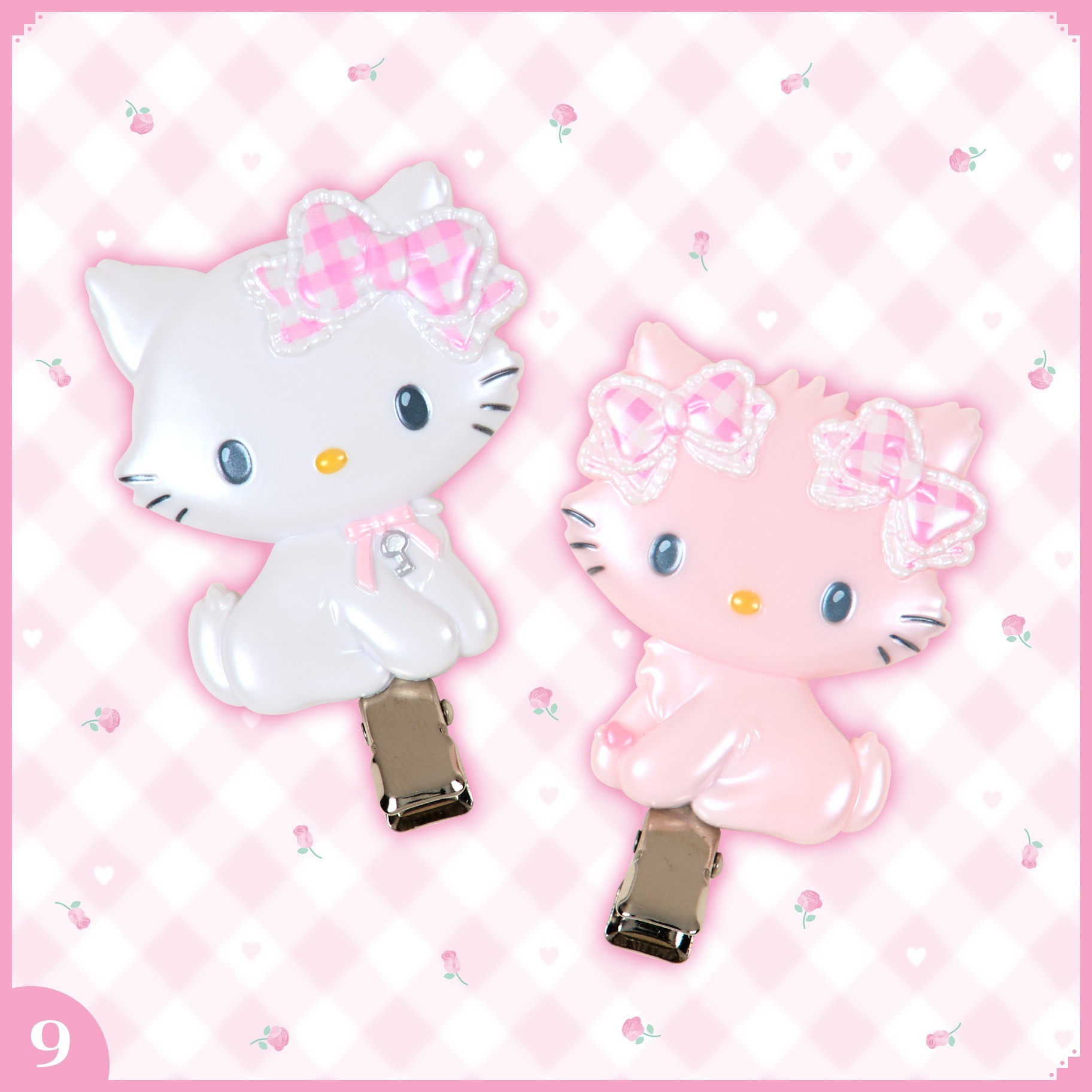 日本 Sanrio Charmmy Kitty 粉紅格仔系列 - 對裝髮夾