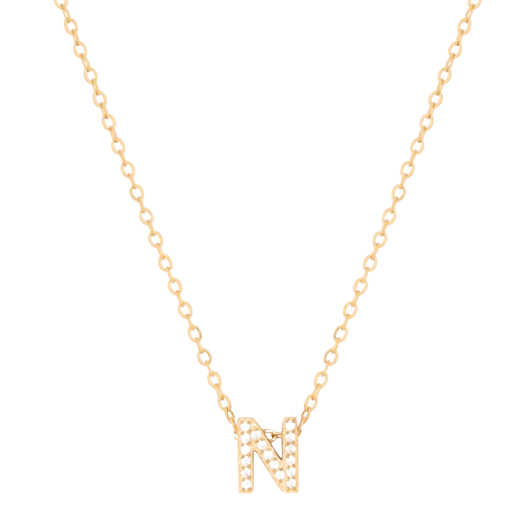 白鋼項鍊，女士項鍊 微鑲鋯字母N凝聚光點；把文字化為專屬記號（4189 N）