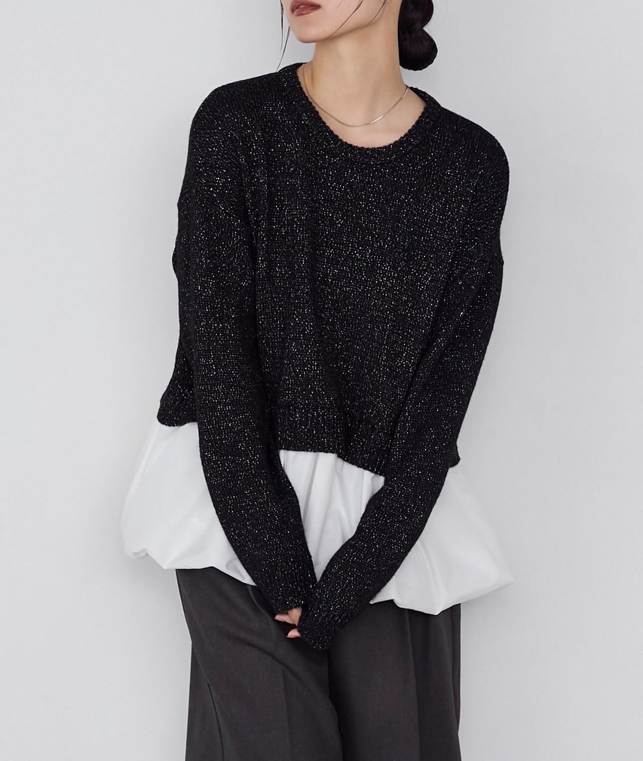 【預購】forksy.  JN1205106 氣球邊對接金絲針織上衣