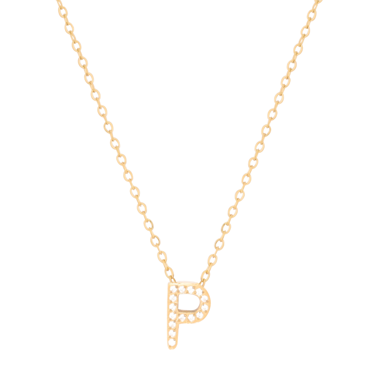 白鋼項鍊，女士項鍊 微鑲鋯字母P凝聚光點；把文字化為專屬記號（4189 P）