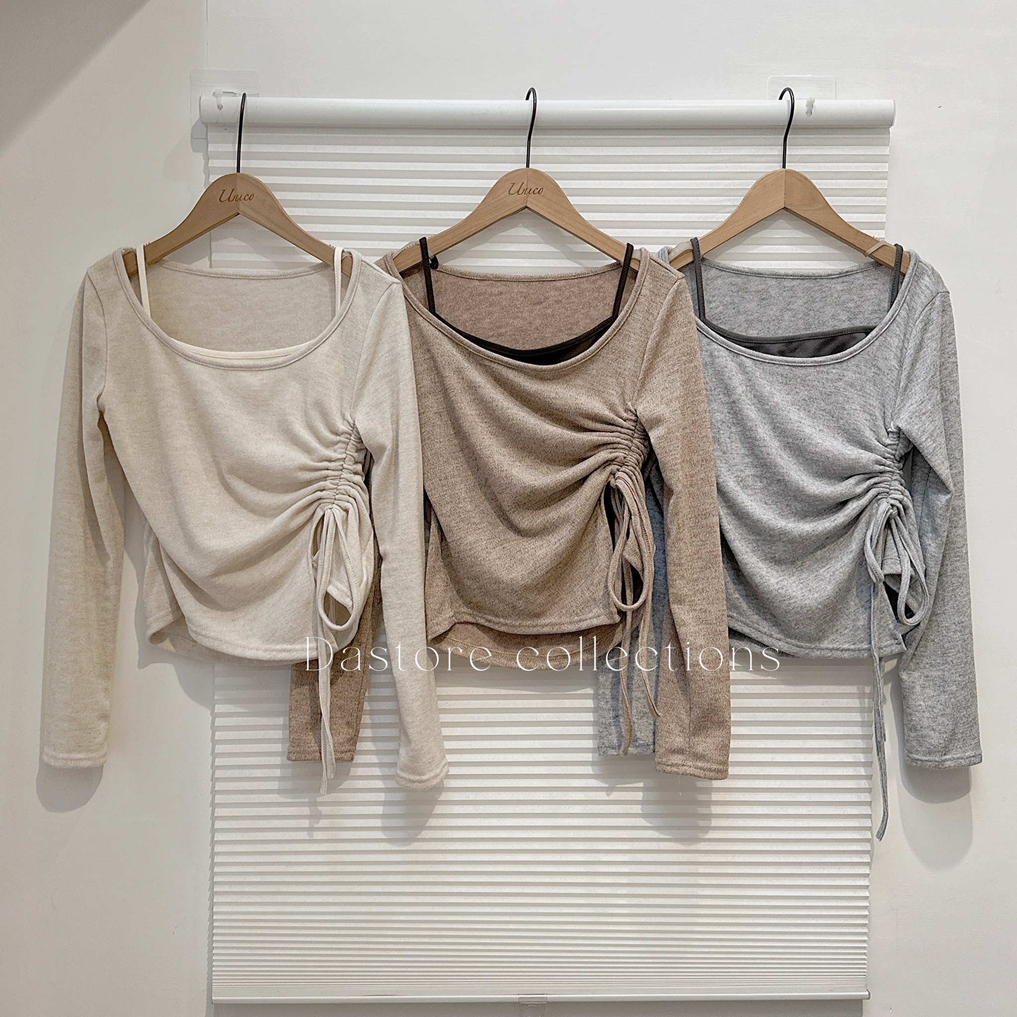 法式側抽繩價兩件上衣/三色