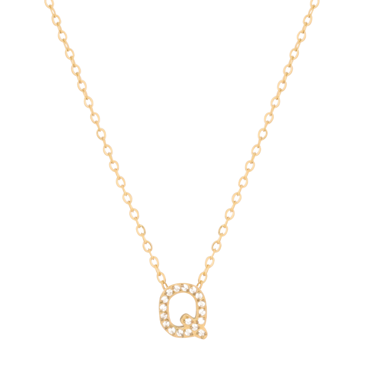 白鋼項鍊，女士項鍊 微鑲鋯字母Q凝聚光點；把文字化為專屬記號（4189 Q）