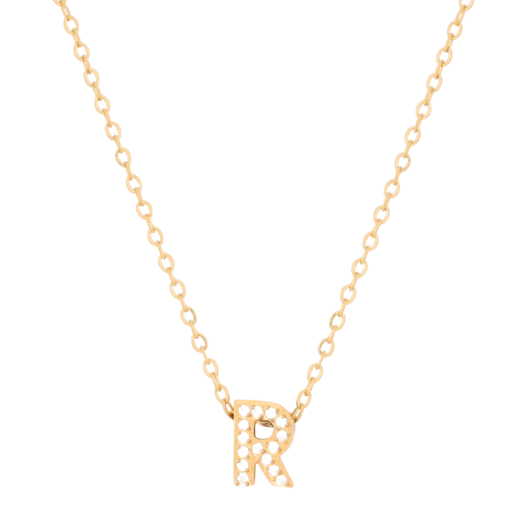白鋼項鍊，女士項鍊 微鑲鋯字母R凝聚光點；把文字化為專屬記號（4189 R）