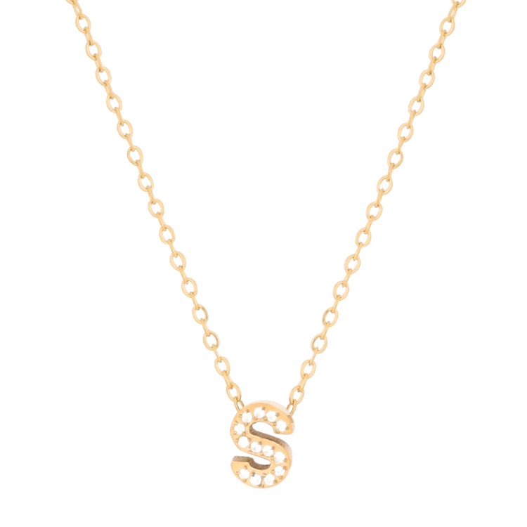 白鋼項鍊，女士項鍊 微鑲鋯字母S凝聚光點；把文字化為專屬記號（4189 S）