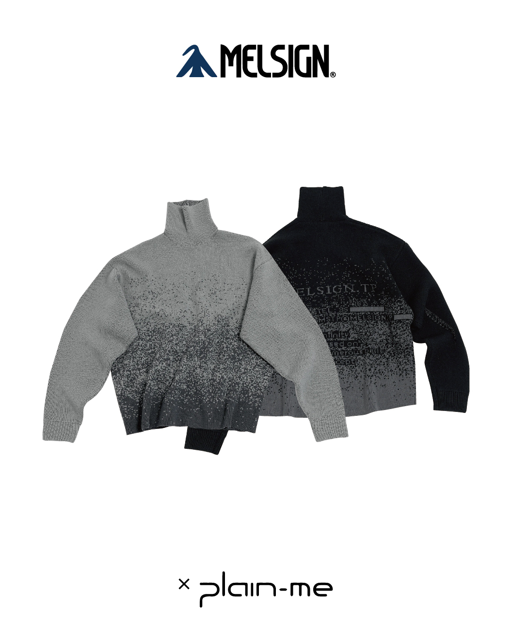 MELSIGN 漸層點陣寬鬆微落肩套頭毛衣 黑/灰 25 A/W Bitmap Shift Knit Turtleneck