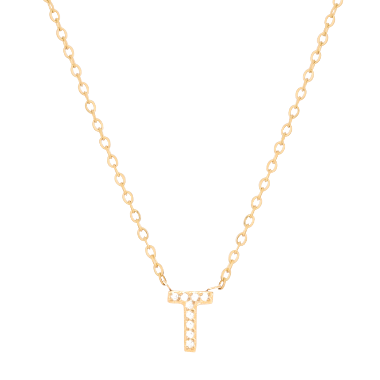 白鋼項鍊，女士項鍊 微鑲鋯字母T凝聚光點；把文字化為專屬記號（4189 T）
