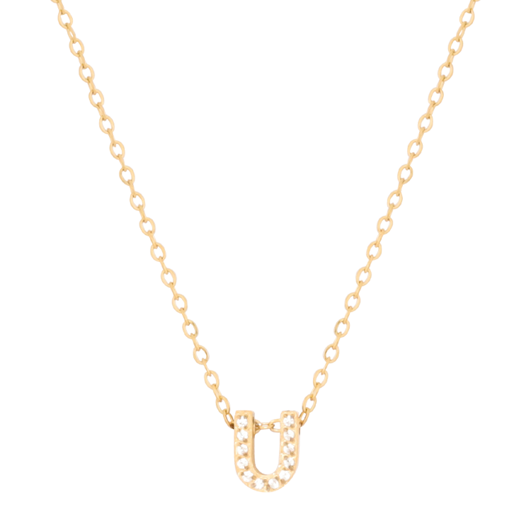 白鋼項鍊，女士項鍊 微鑲鋯字母U凝聚光點；把文字化為專屬記號（4189 U）