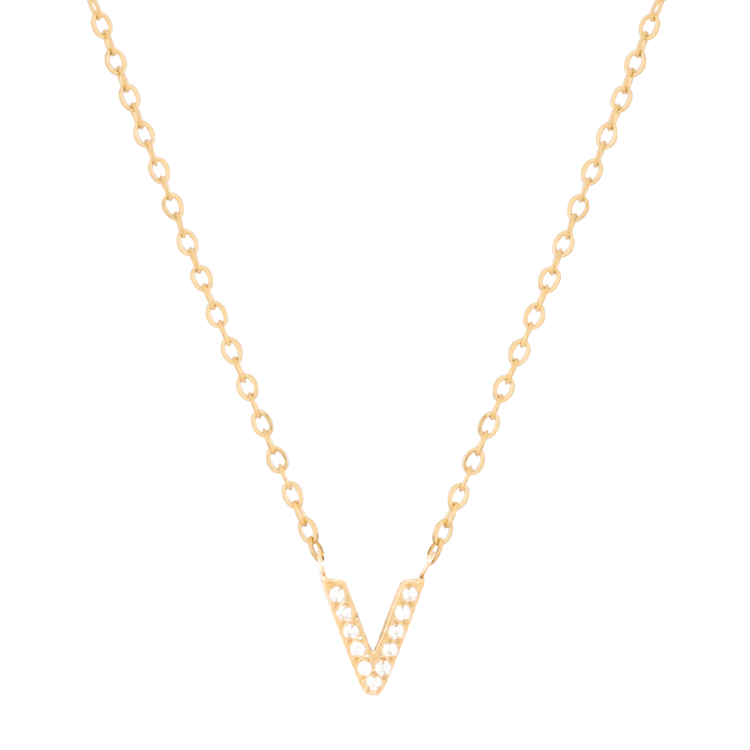 白鋼項鍊，女士項鍊 微鑲鋯字母V凝聚光點；把文字化為專屬記號（4189 V）