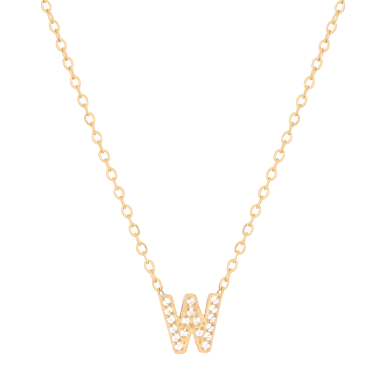 白鋼項鍊，女士項鍊 微鑲鋯字母W凝聚光點；把文字化為專屬記號（4189 W）