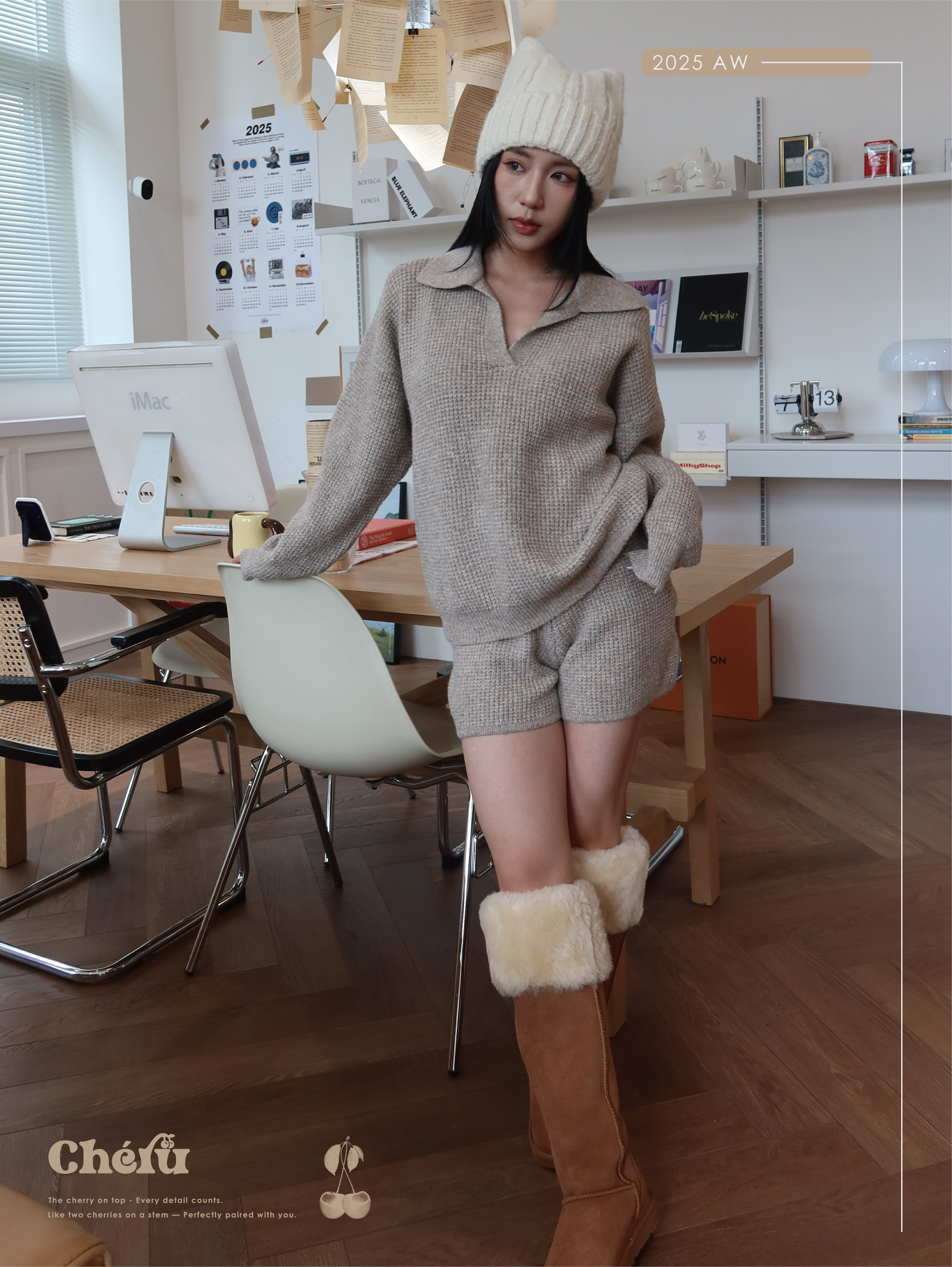 鬆餅毛毛翻領套裝