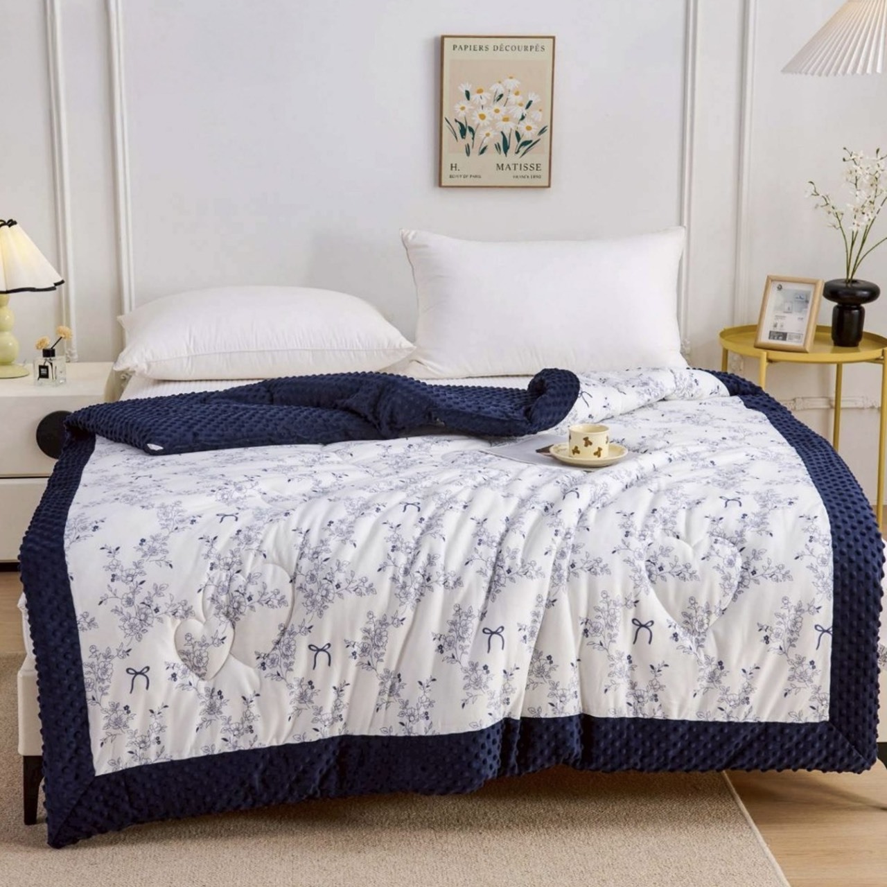 針織荳荳絨被｜暮藍花語