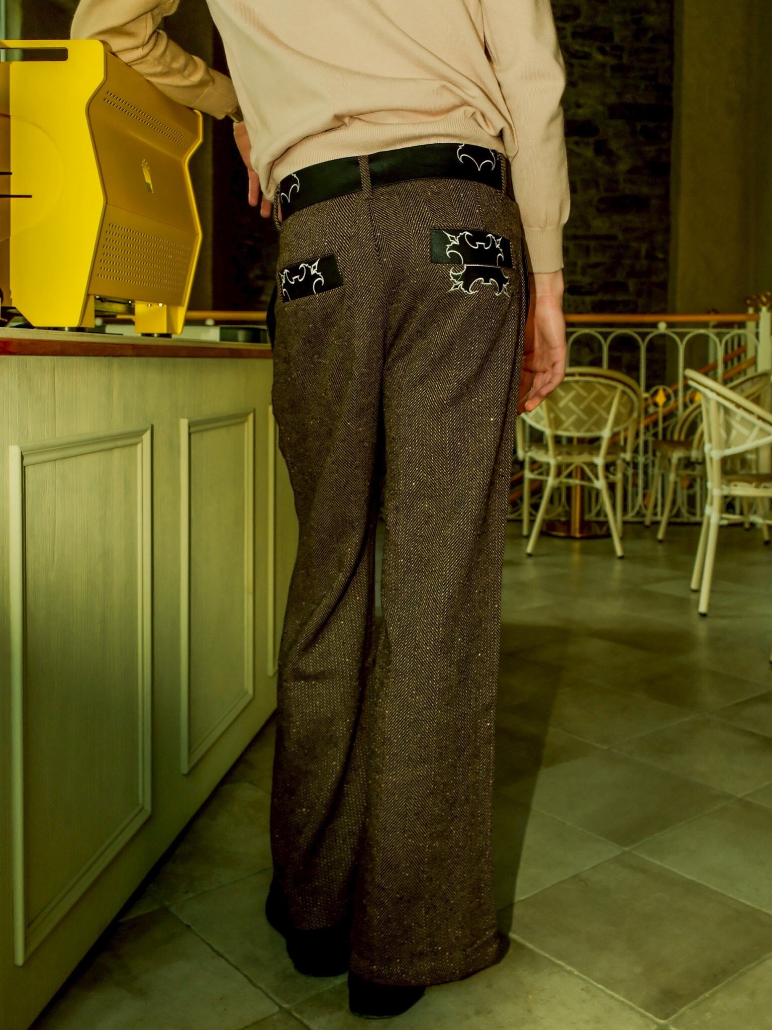 ATONE STUDIO 拼皮刺繡Logo皇家長褲 BLINGBLING TROUSER
